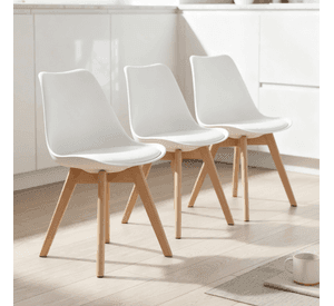 Pack 3 Sillas Eames Tulip Acolchadas Blancas
