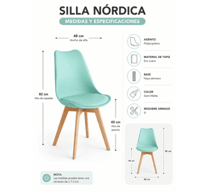 Silla de Comedor Tulip Acolchada con Patas de Madera