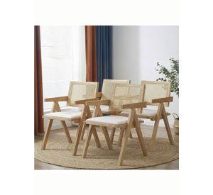 Pack 4 Silla Comedor Chandigarh Madera Natural Cojín Lino Venhoouse