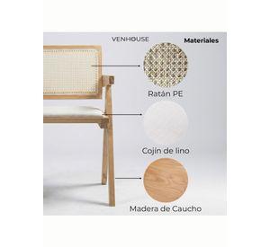Pack 4 Silla Comedor Chandigarh Madera Natural Cojín Lino Venhoouse