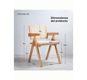 Pack 4 Silla Comedor Chandigarh Madera Natural Cojín Lino Venhoouse