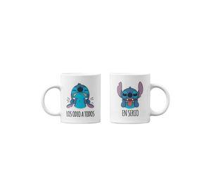 Tazones tazas blancas Stitch Los Odio a Todos en Serio
