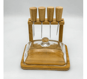 Tabla Para Queso Picoteo Cúpula Vidrio Queso 4 Cuchillo Tabla Para Quesos Marrón