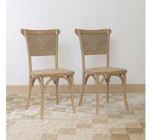 Pack 2 Sillas Comedor Madera Rattan Crossback Tejida Venhoouse Marrón Claro