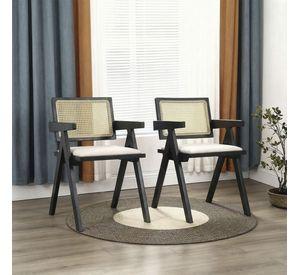 Pack 2 Silla Comedor Chandigarh Madera Negra Cojín Lino Venhoouse