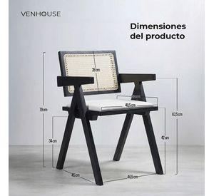 Pack 2 Silla Comedor Chandigarh Madera Negra Cojín Lino Venhoouse