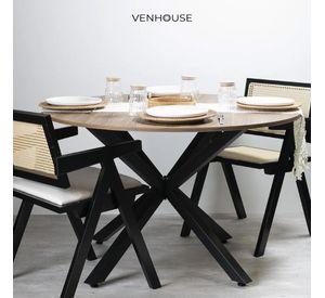 Pack 2 Silla Comedor Chandigarh Madera Negra Cojín Lino Venhoouse