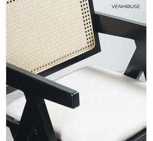 Pack 2 Silla Comedor Chandigarh Madera Negra Cojín Lino Venhoouse