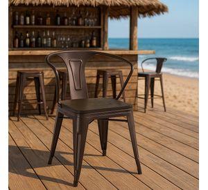 Pack 4 unidades Silla Comedor Tolix con brazos y asiento de madera color cobre