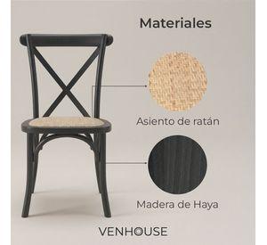 Silla Comedor Madera Negra Rattan Apilables Crossback Venhoouse