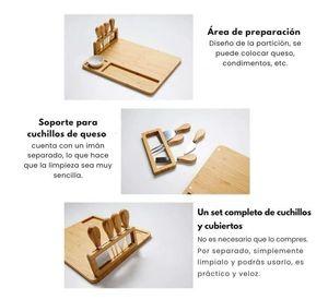 Tabla de Madera Para Picoteo Con 4 Cuchillos