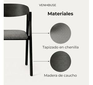 Pack 4 Sillas Comedor Madera Tapiz Chenilla Margot Venhoouse Negra