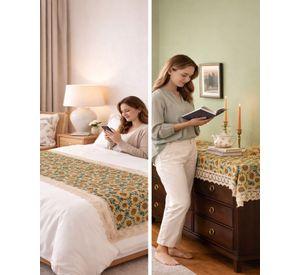 Piecera de Cama Estilo Bohemio con Encaje - Multiuso 80x200 cm m4