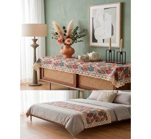Piecera de Cama Estilo Bohemio con Encaje - Multiuso 80x200 cm m5