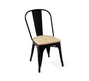 Silla Comedor Terraza Exterior Tolix Metal Madera Natural Apilable Industrial Negra