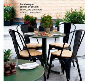 Silla Comedor Terraza Exterior Tolix Metal Madera Natural Apilable Industrial Negra