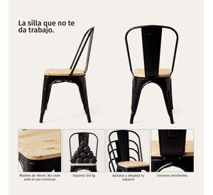 Silla Comedor Terraza Exterior Tolix Metal Madera Natural Apilable Industrial Negra