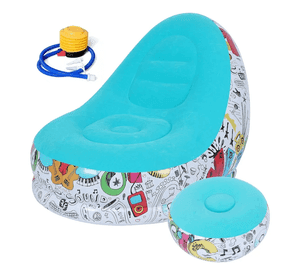 Sofá Tumbona Silla Inflable Reposa Pies Puff X L + Inflador Color Celeste - 212090