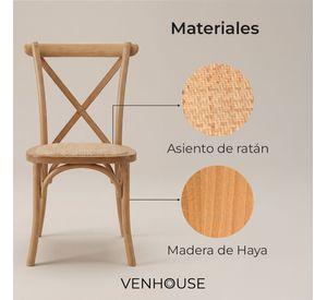 Silla Comedor Madera Natural Rattan Apilables Crossback Venhoouse