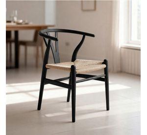 Silla Wishbone Para Comedor Madera De Haya Asiento De Cuerda Negra