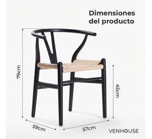 Silla Wishbone Para Comedor Madera De Haya Asiento De Cuerda Negra