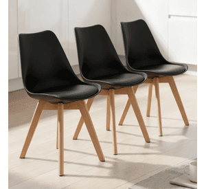 Pack 3 Sillas Eames Tulip Acolchadas Negras