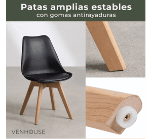 Pack 3 Sillas Eames Tulip Acolchadas Negras