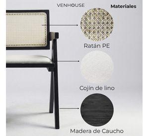 Pack 4 Silla Comedor Chandigarh Madera Negra Cojín Lino Venhoouse