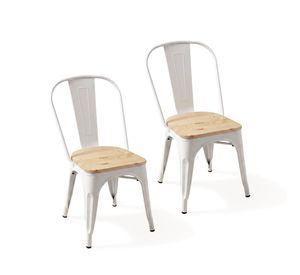 Pack 2 Sillas Comedor Terraza Exterior Tolix Metal Madera Natural Apilables Industrial Blancas