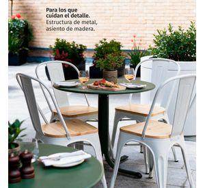 Pack 2 Sillas Comedor Terraza Exterior Tolix Metal Madera Natural Apilables Industrial Blancas