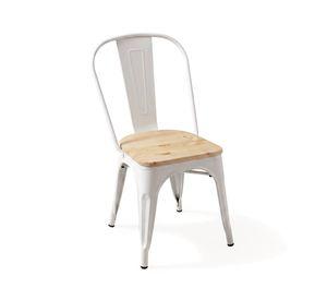 Silla Comedor Terraza Exterior Tolix Metal Madera Natural Apilable Industrial Blanca