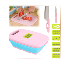 Kit Tabla Plegable Cortador De Alimentos + 2 Cuchillos