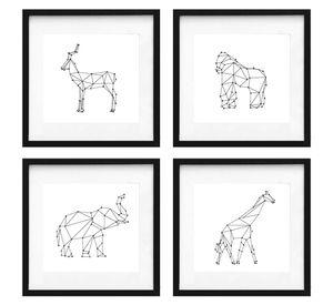 Set 4 Cuadros Negro Animales Constelación 30X30