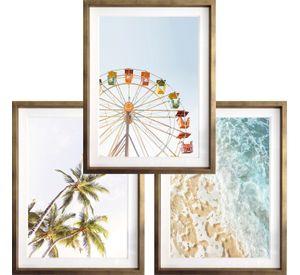 Set 3 Cuadros Paradise 40x50 Marco Dorado