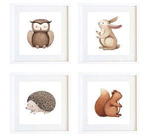 Set 4 Cuadros Animales Tonos Tierra 30x30 cm