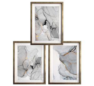 Set 3 Abstractos En B/N 40X50 Marco Dorado