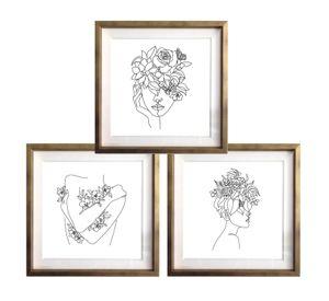 Set 3 Retratos Florales 40X40 Marco Dorado