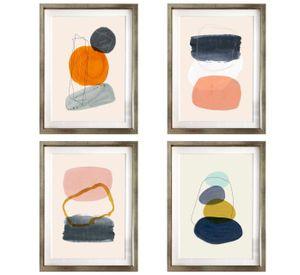 Set 4 Cuadros Mid Century 40X50 Marco Plateado
