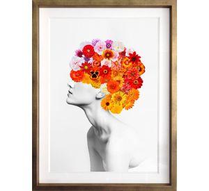 Cuadro Colalle Perfil Floral Rojo  40x50 cm Marco Dorado