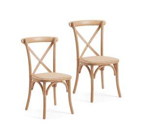 Pack 2 Sillas Comedor Madera Ratán Apilables Crossback Natural