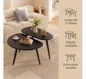 Juego Mesa De Centro Living Adriana Minimalista Convertible Negro