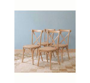 Pack 4 Sillas Comedor Madera Natural Rattan Apilables Crossback Venhoouse