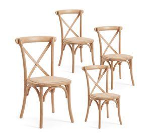 Pack 4 Sillas Comedor Madera Ratán Apilables Crossback Natural