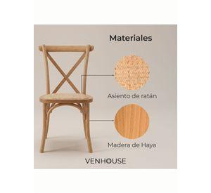 Pack 4 Sillas Comedor Madera Natural Rattan Apilables Crossback Venhoouse