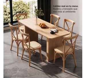 Pack 4 Sillas Comedor Madera Ratán Apilables Crossback Natural