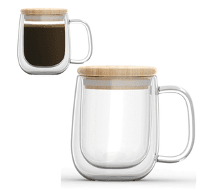 Taza Transparente Vidrio + Tapa Hermética 350ml