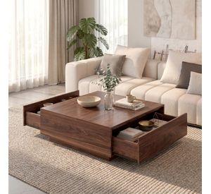 Mesa De Centro Para Living Minimalista Con Cajones Oculto Marrón