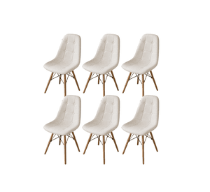 Pack 6 Sillas de Comedor Nórdica Capitone Ecocuero Acolchada con Patas de Madera