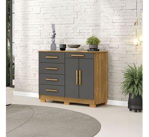COMODA AMERICANA 5 CAJONES 2 PUERTAS GRIS