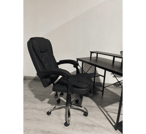 Silla de Escritorio Ergonomica Rex Ecocuero Negro Reclinable con Apoyapies